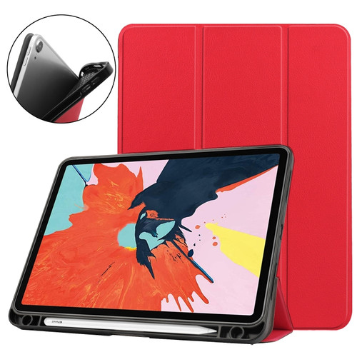 iPad Air 2022 / 2020 10.9 Custer Texture TPU Horizontal Flip Leather Case with Sleep / Wake-up Function & Three-folding Holder & Pen Slot - Red