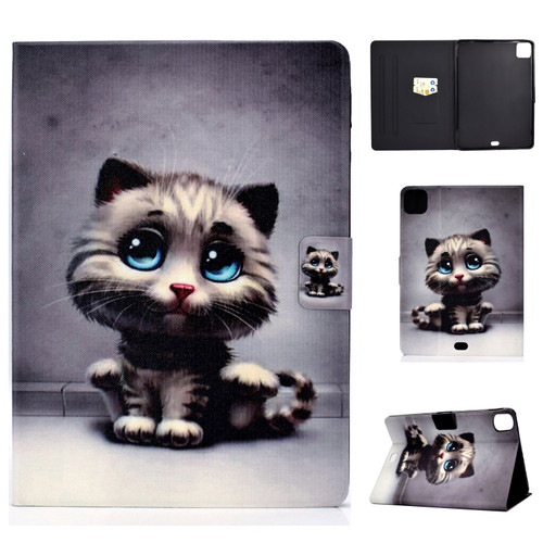 iPad Air 2022 / 2020 10.9 Electric Pressed Colored Drawing Horizontal Flip Leather Case with Holder & Card Slots & Sleep / Wake-up Function - Cat