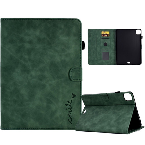 iPad Air 2022 / 2020 10.9 Embossed Smile Flip Tablet Leather Smart Case - Green