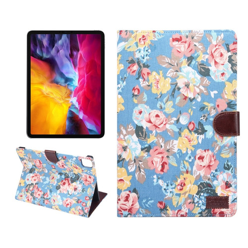 iPad Air 2022 / 2020 10.9 Flower Cloth Texture PC Horizontal Flip Leather Protective Case with Holder & Card Slots & Wallet & Photo Frame & Sleep / Wake-up Function - Blue