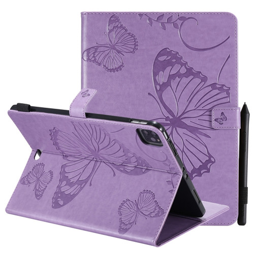Pressed Printing Butterfly Pattern Horizontal Flip Leather Case with Holder & Card Slots & Wallet & Sleep / Wake-up Function iPad Air 2022 / 2020 10.9 / iPad Pro 11 2020 / 2018 - Purple