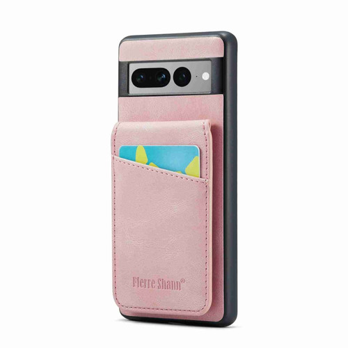 Google Pixel 7 Pro Fierre Shann Crazy Horse Card Holder Back Cover PU Phone Case - Pink