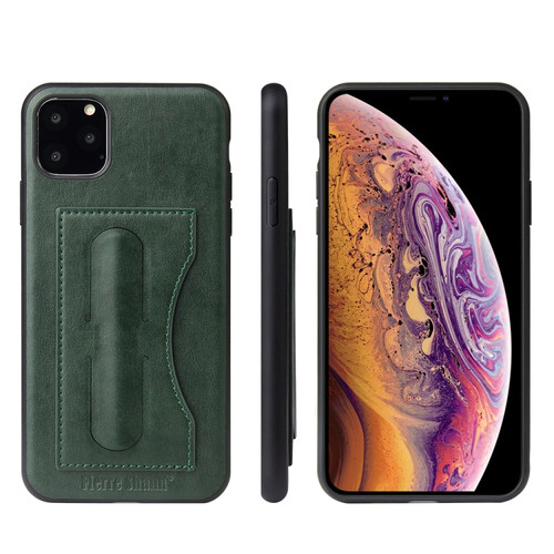 iPhone 11 Fierre Shann Full Coverage Protective Leather Case with Holder & Card Slot  - Green