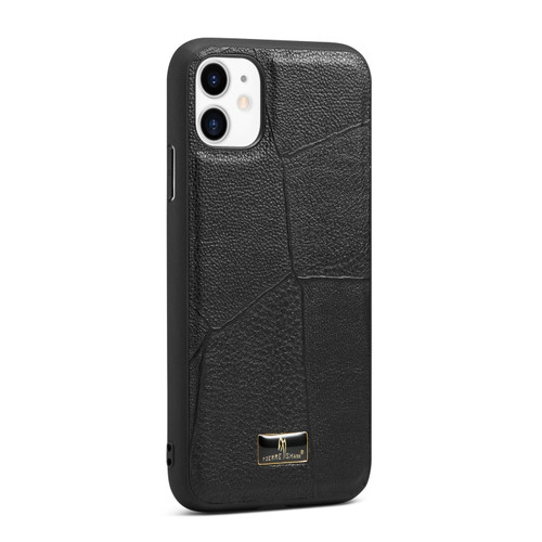 iPhone 11 Fierre Shann Leather Texture Phone Back Cover Case  - Ox Tendon Black