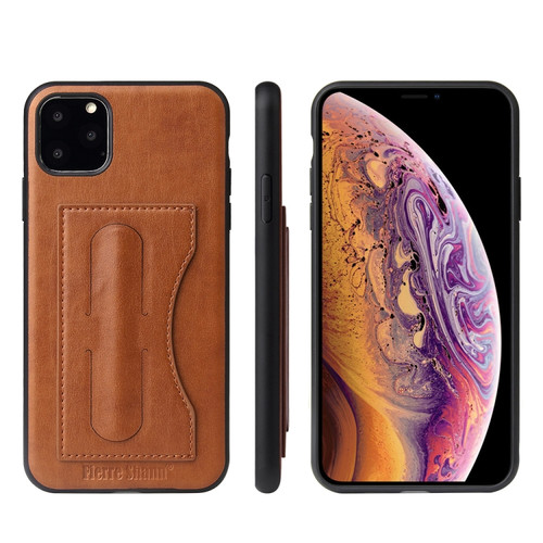 iPhone 11 Pro Fierre Shann Full Coverage Protective Leather Case with Holder & Card Slot  - Brown