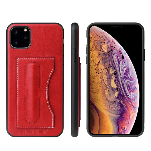 iPhone 11 Pro Fierre Shann Full Coverage Protective Leather Case with Holder & Card Slot  - Red