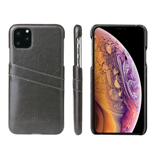 iPhone 11 Pro Fierre Shann Retro Oil Wax Texture PU Leather Case with Card Slots  - Black