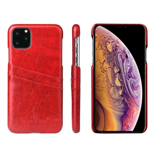 iPhone 11 Pro Max Fierre Shann Retro Oil Wax Texture PU Leather Case with Card Slots  - Red