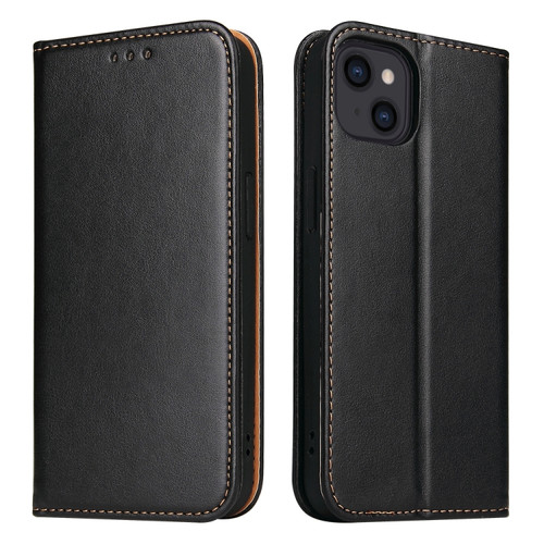 iPhone 13 Fierre Shann PU Leather Texture Horizontal Flip Leather Case with Holder & Card Slots & Wallet - Black