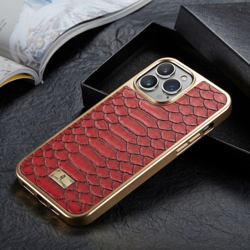 iPhone 13 Pro Max Fierre Shann Python Texture Electroplating PU Phone Case  - Red