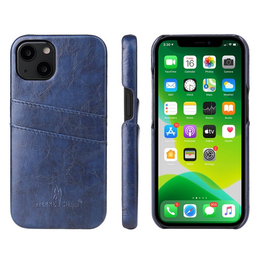 iPhone 13 Pro Max Fierre Shann Retro Oil Wax Texture PU Leather Case with Card Slots  - Blue