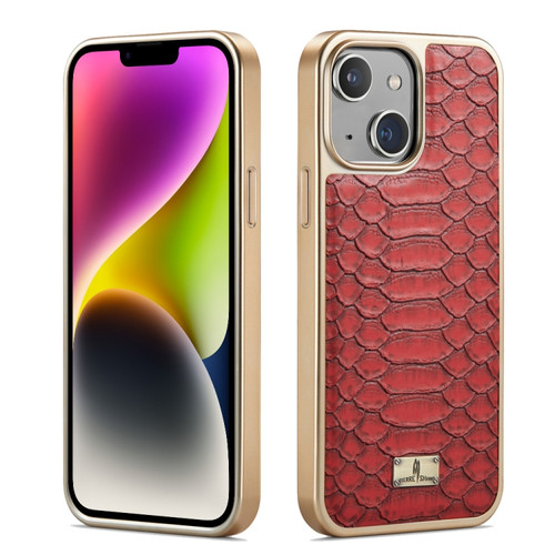 iPhone 14 Fierre Shann Python Texture Electroplating PU Phone Case - Red