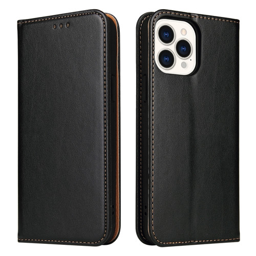 iPhone 14 Pro Max Fierre Shann PU Genuine Leather Texture Leather Phone Case  - Black