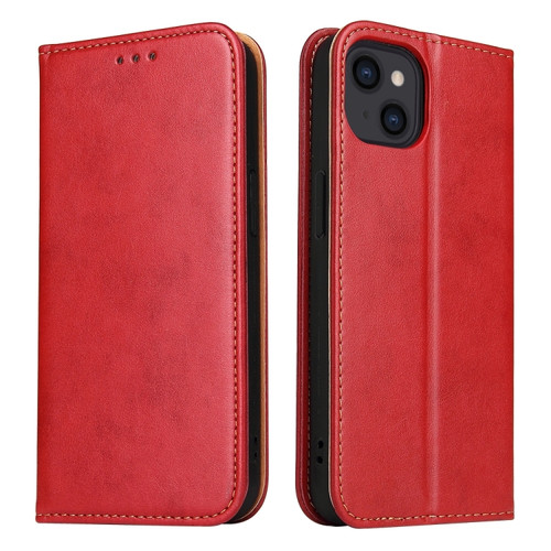 iPhone 15 Fierre Shann PU Genuine Leather Texture Phone Case - Red