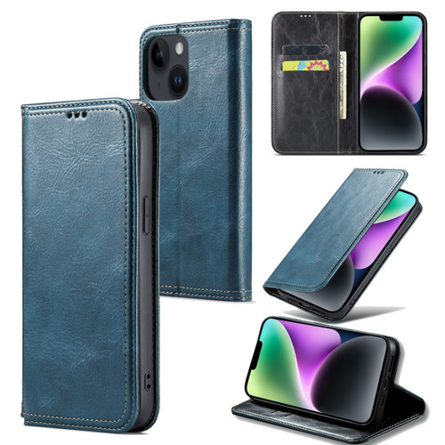 iPhone 15 Plus Fierre Shann Vintage Bark Texture Wallet Leather Phone Case - Green