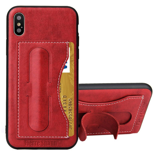 iPhone X / XS Fierre Shann Full Coverage Protective Leather Case with Holder & Card Slot - Red