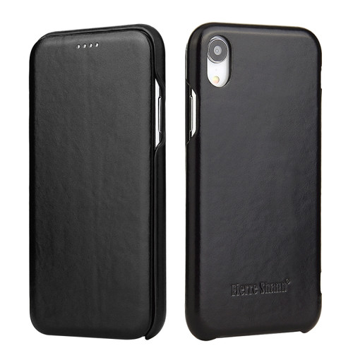 iPhone XR Fierre Shann Business Magnetic Horizontal Flip Genuine Leather Case - Black
