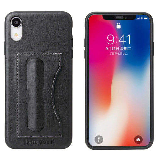 iPhone XR Fierre Shann Full Coverage Protective Leather Case with Holder & Card Slot  - Black