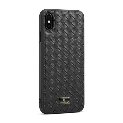 iPhone XR Fierre Shann Leather Texture Phone Back Cover Case - Woven Black