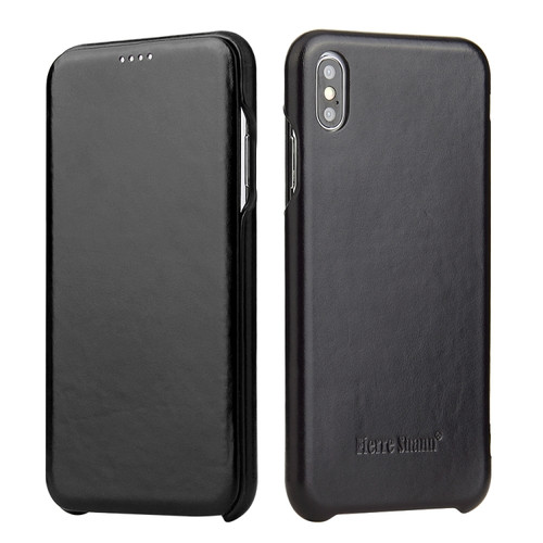 iPhone XS Max Fierre Shann Business Magnetic Horizontal Flip Genuine Leather Case - Black