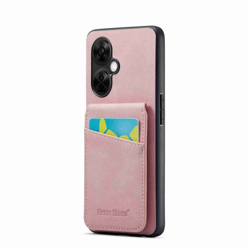 OnePlus Nord CE 3 / CE 3 Lite Fierre Shann Crazy Horse Card Holder Back Cover PU Phone Case - Pink