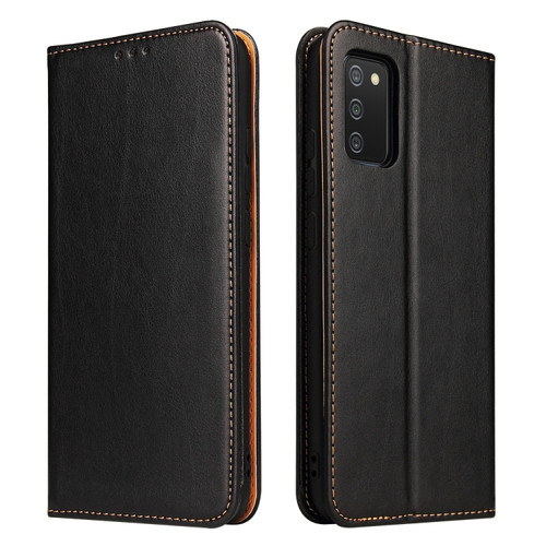 Samsung Galaxy A02s Fierre Shann PU Genuine Leather Texture Leather Phone Case - Black