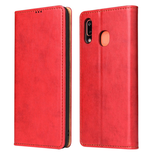 Fierre Shann Dermis Texture PU +TPU Horizontal Flip Leather Case with Holder & Card Slots & Wallet Galaxy A20 & A30 - Red