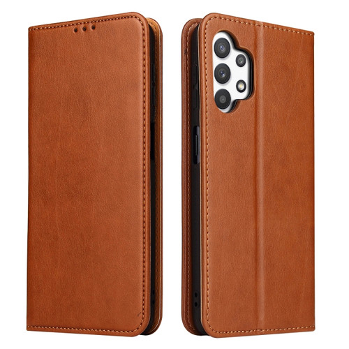 Samsung Galaxy A32 5G Fierre Shann PU Genuine Leather Texture Horizontal Flip Leather Case with Holder & Card Slots & Wallet - Brown