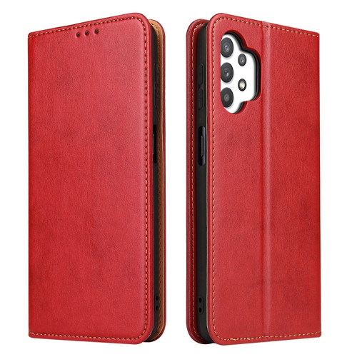 Samsung Galaxy A32 5G Fierre Shann PU Genuine Leather Texture Horizontal Flip Leather Case with Holder & Card Slots & Wallet - Red