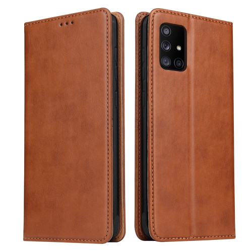 Samsung Galaxy A51 5G Fierre Shann PU Genuine Leather Texture Horizontal Flip Leather Case with Holder & Card Slots & Wallet - Brown