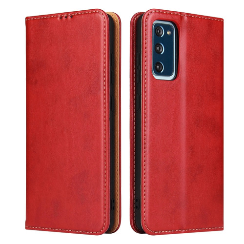 Samsung Galaxy A52 4G/5G Fierre Shann PU Genuine Leather Texture Horizontal Flip Leather Case with Holder & Card Slots & Wallet - Red