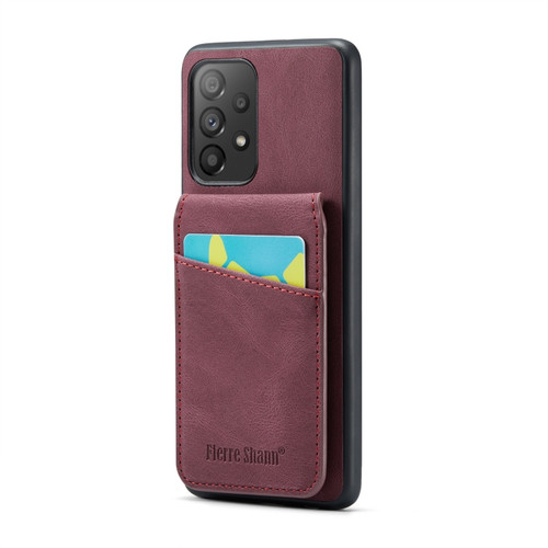Samsung Galaxy A53 5G Fierre Shann Crazy Horse Card Holder Back Cover PU Phone Case - Wine Red