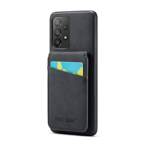 Samsung Galaxy A72 4G / 5G Fierre Shann Crazy Horse Card Holder Back Cover PU Phone Case - Black