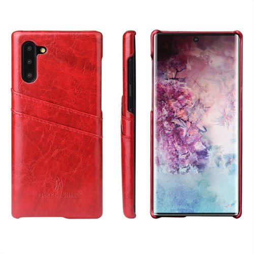 Fierre Shann Retro Oil Wax Texture PU Leather Case with Card Slots Galaxy Note 10 - Red