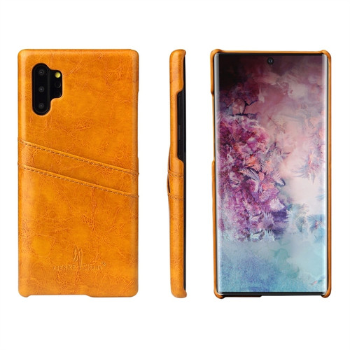 Fierre Shann Retro Oil Wax Texture PU Leather Case with Card Slots Galaxy Note 10+ - Yellow