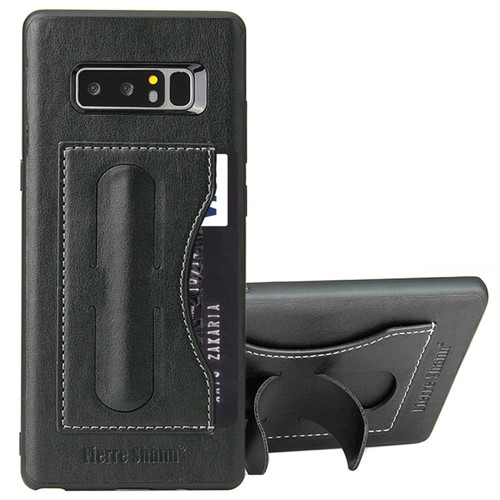 Fierre Shann Galaxy Note 8 Full Coverage Protective Leather Case with Holder & Card Slot - Black