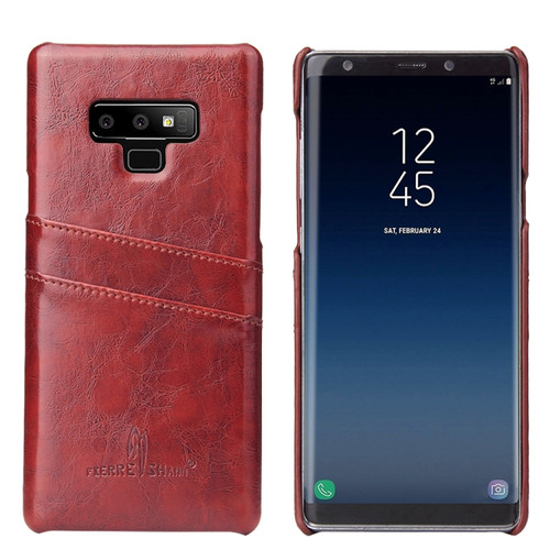 Fierre Shann Retro Oil Wax Texture PU Leather Case Galaxy Note9, with Card Slots - Brown