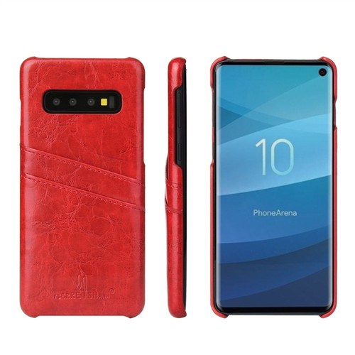 Fierre Shann Retro Oil Wax Texture PU Leather Case Galaxy S10, with Card Slots  - Red