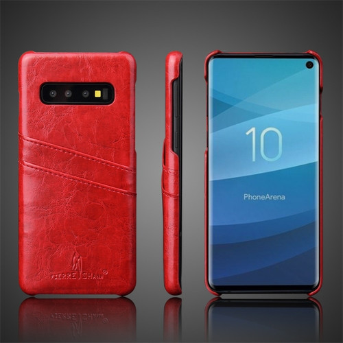 Fierre Shann Retro Oil Wax Texture PU Leather Case Galaxy S10 Plus, with Card Slots  - Red