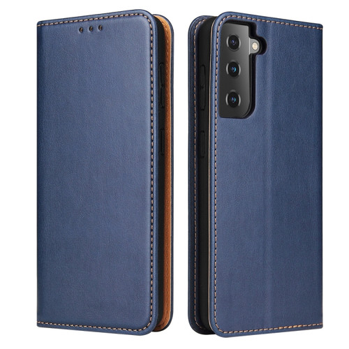 Samsung Galaxy S21 FE 5G Fierre Shann PU Genuine Leather Texture Leather Phone Case - Blue