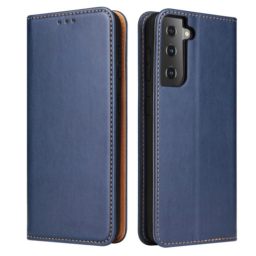 Samsung Galaxy S21 FE 5G Fierre Shann PU Genuine Leather Texture Leather Phone Case - Blue Samsung Galaxy S21 FE 5G Fierre Shann PU Genuine Leather Texture Leather Phone Case - Blue