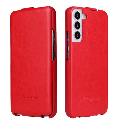 Samsung Galaxy S22+ 5G Fierre Shann 64 Texture Vertical Flip PU Leather Phone Case - Red