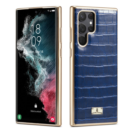 Samsung Galaxy S22+ 5G Fierre Shann Crocodile Texture Electroplating PU Phone Case - Blue