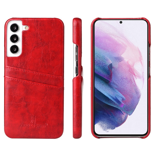 Samsung Galaxy S22+ 5G Fierre Shann Retro Oil Wax Texture PU Leather Phone Case with Card Slots - Red