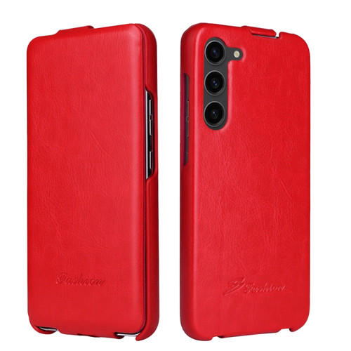 Samsung Galaxy S23 5G Fierre Shann 64 Texture Vertical Flip PU Leather Phone Case - Red