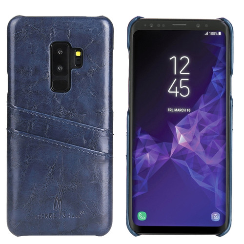 Fierre Shann Retro Oil Wax Texture PU Leather Case Galaxy S9+, with Card Slots - Blue