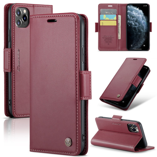 iPhone 11 Pro CaseMe 023 Butterfly Buckle Litchi Texture RFID Anti-theft Leather Phone Case - Wine Red