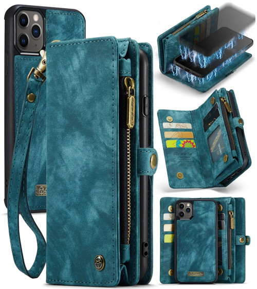 iPhone 11 Pro CaseMe-008 Detachable Multifunctional Horizontal Flip Leather Case with Card Slot & Holder & Zipper Wallet & Photo Frame  - Blue