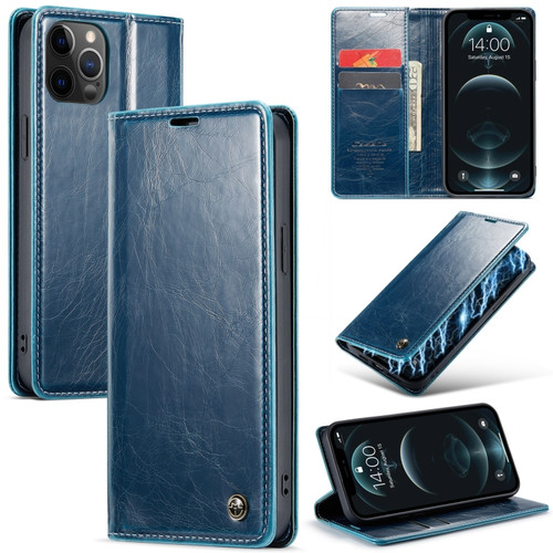iPhone 12 Pro CaseMe 003 Crazy Horse Texture Leather Phone Case - Blue