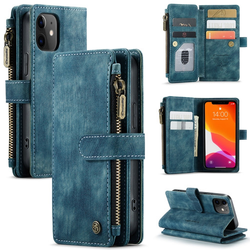 iPhone 12 mini CaseMe-C30 PU + TPU Multifunctional Horizontal Flip Leather Case with Holder & Card Slot & Wallet & Zipper Pocket  - Blue
